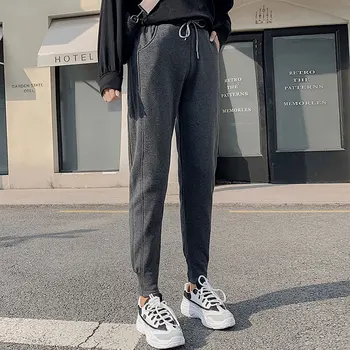

Women Summer Harem Pants New Korean Loose Casual Pants Ankle Length Elastic Waist Drawstring With Pocket Pants2020