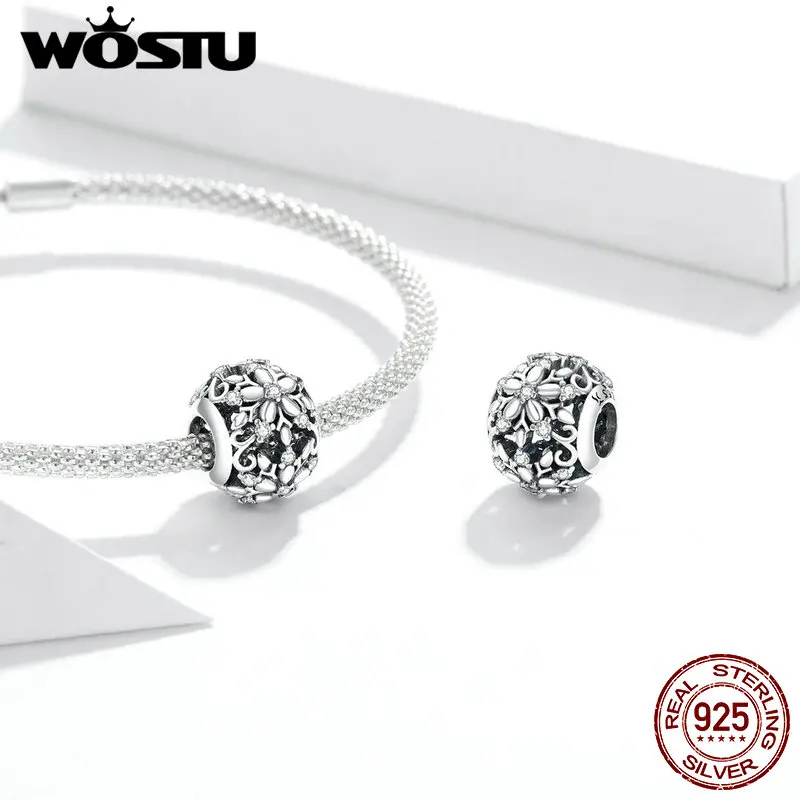 WOSTU подлинное серебро 925 пробы резная Подвеска из снежинок очарование для