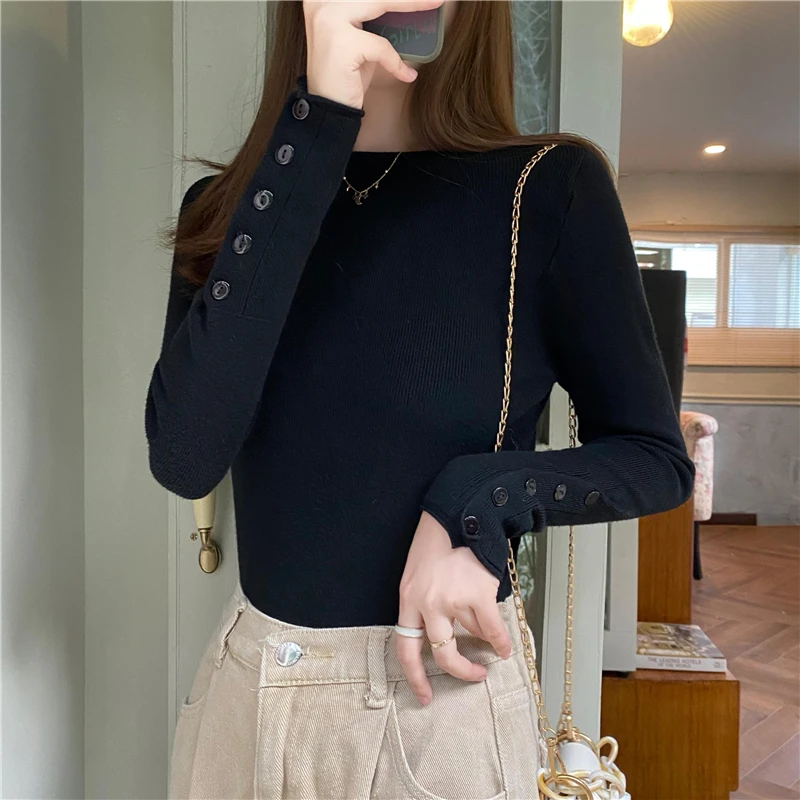 

Make new firm offers control edge cultivate one's morality long-sleeved high play button decorative sweater render unlined upper