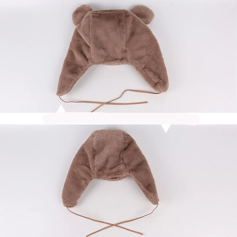 Brown HT2771 Women Ear Fleece Russian Hat Parent Kids Russian Earflap Cap Thick Warm Double Sided Winter Hat Child Ski Trapper Cap - Цвет: Brown