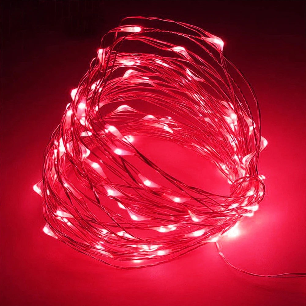 Медный провод 100LED батарея 10 м 8 режимов Фестиваль сад пейзаж лампа Рождественский Декор открытый Сказочный светильник - Испускаемый цвет: Red