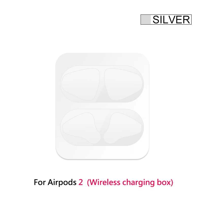 Silver for Airpods 2 Metal Dust Guard Sticker for Airpods 1 2 Skin Protective Sticker for Apple AirPods 1 Earphone Charging Box Case Cover Shell Skin - Цвет: Silver for Airpods 2