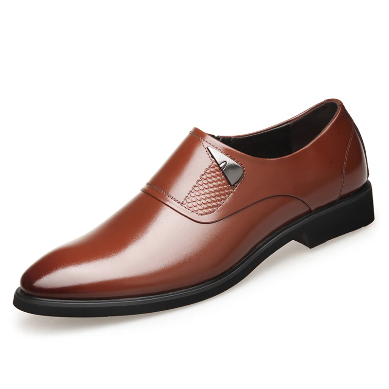 Misalwa съемным увеличителем заостренный Для мужчин кожаные туфли-оксфорды на каждый день для бизнесмена, Официальный Туфли под платье На зимнем меху, визуально увеличивающие рост; обувь, увеличивающая рост - Цвет: Flat Brown