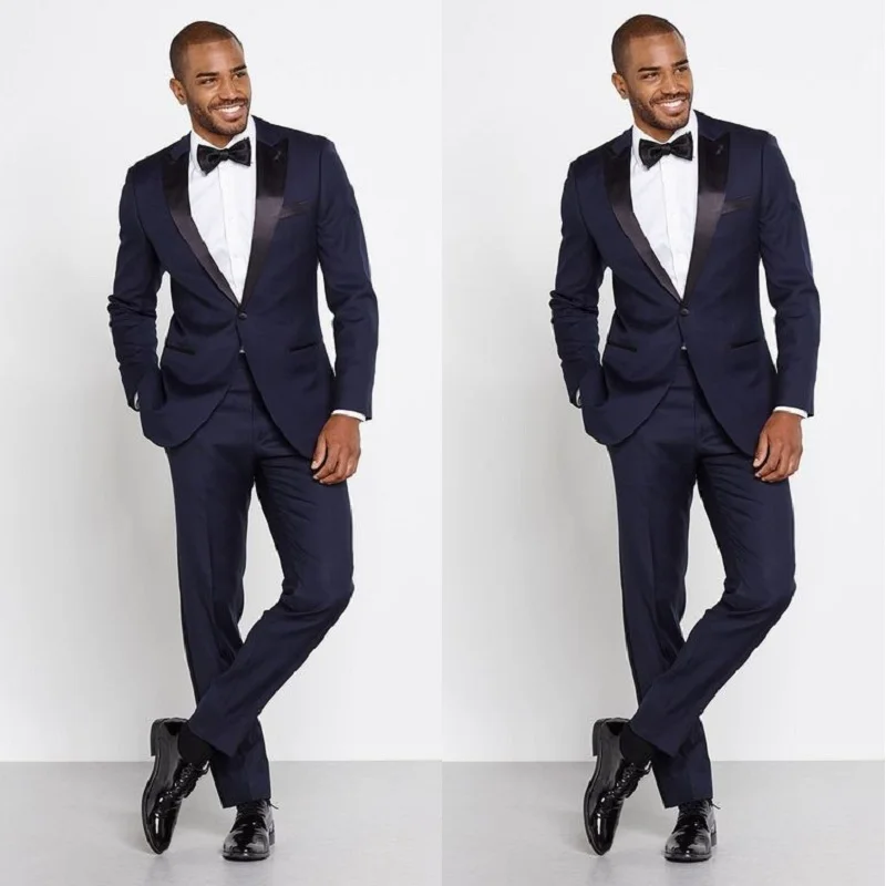 Темно-синие мужские свадебные костюмы на заказ, смокинги для жениха, лучшие мужские деловые костюмы(пиджак+ брюки
