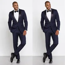 Темно-синие мужские свадебные костюмы на заказ, смокинги для жениха, лучшие мужские деловые костюмы(пиджак+ брюки