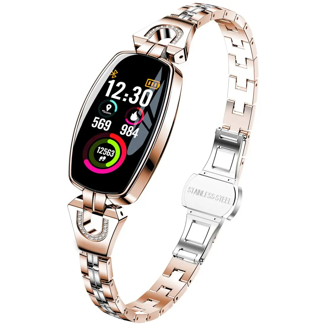 Женские Смарт-часы, водонепроницаемые, мониторинг сердечного ритма, Bluetooth, для IOS, Android, умные часы, кровяное давление, фитнес, спортивные часы - Цвет: Gold