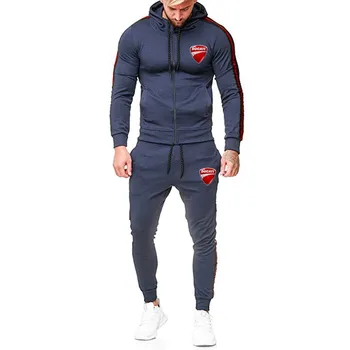 

Fashion Solid Color Wild Ducati LOGO Korean Style Muscle Fitness Tracksuit Men Zipper Sports Suit Two-piece Set Fast delivery