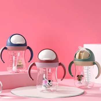 

350Ml Baby Water Bottle Sippy Cup Soft Spout Cup Gravity Ball V-Type Straw Anti Design for Baby