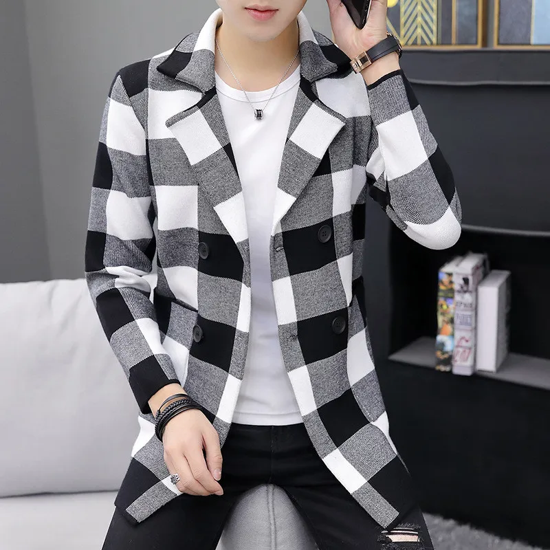 Trench Men Windbreaker 2019 Autumn Winter New Casual Fashion Plaid Long Jacket Men s Loose Top 2