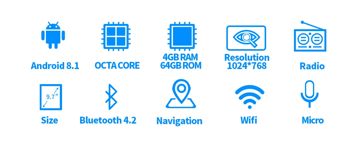 Discount Tesla Style 2Din 9.7" Auto-Rotatable Android 8.1 Car Multimedia Radio GPS DSP Carplay Subwoofer SPDIF DAB DVR 4G SIM WiFi OBD 3