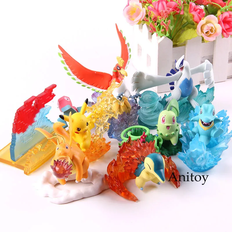 

Anime Monsters Figure Chikorita Dragonite Lugia Totodile Ho-Oh Action Figures Desktop Figure 3 Collectible Model Toys 8pcs/set
