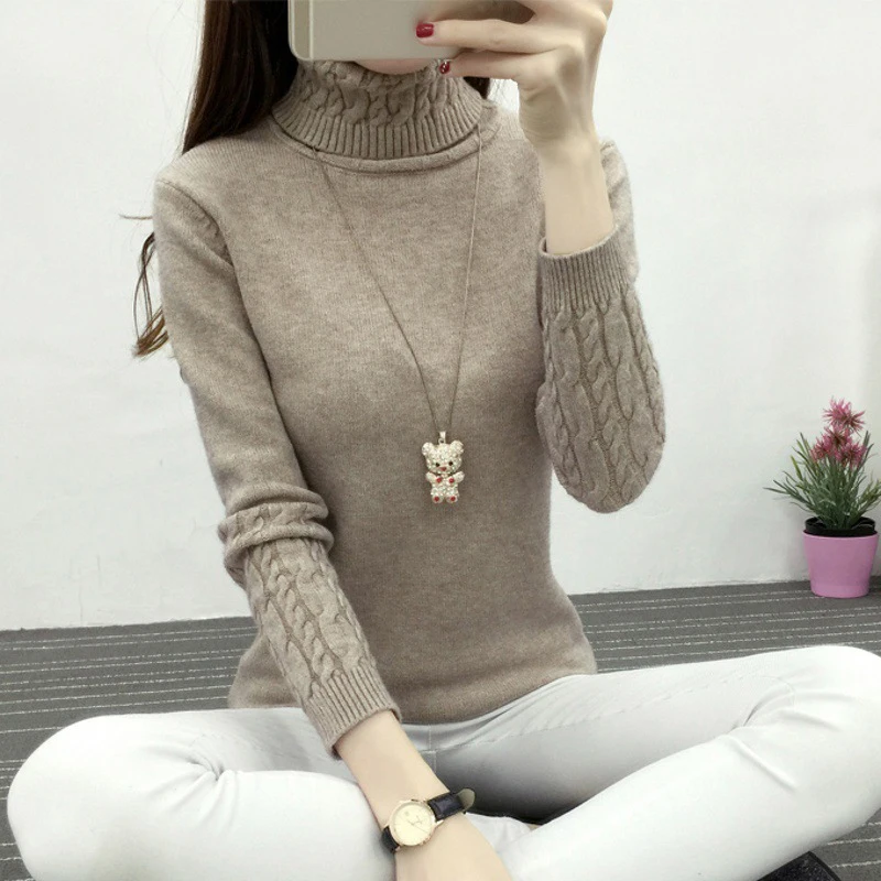 

Autumn Pullover Tops Slim Warm Blouse Casual Solid Outdoor Women Long Sleeves Jumpers Winter Ladies Turtle Neck