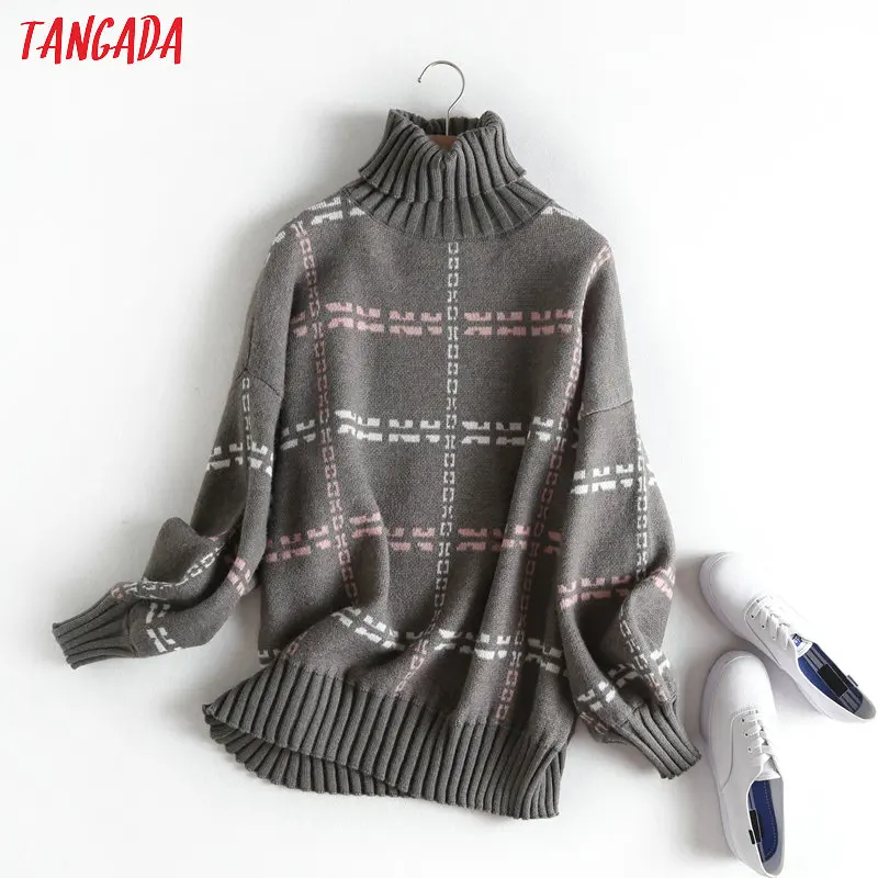 Tangada, женский свитер с цепочкой, свитер большого размера, корейская мода, длинный рукав, водолазка, пуловеры, женские топы, BC56