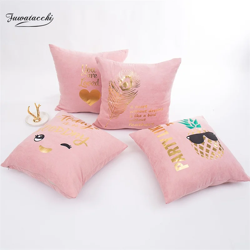 

Fuwatacchi Gold Stamping Cushion Covers Letter Throw Pillows Friut Heart Pink Pillow Cover for Home Sofa Chair Decoration 2019