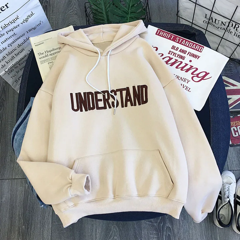 Beige ЦИК Плотная одежда Новинка для женщин плюс бархатные теплые диких Джерси осенние и зимние свободные Harajuku стиль Марк Толстовка Куртки - Цвет: Beige