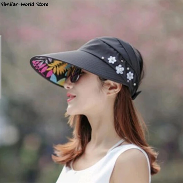Sun Hats For Women Visors Hat Fishing Fisher Beach Hat UV Protection Cap  Black Casual Womens Summer Caps Ponytail Wide Brim Hat - AliExpress