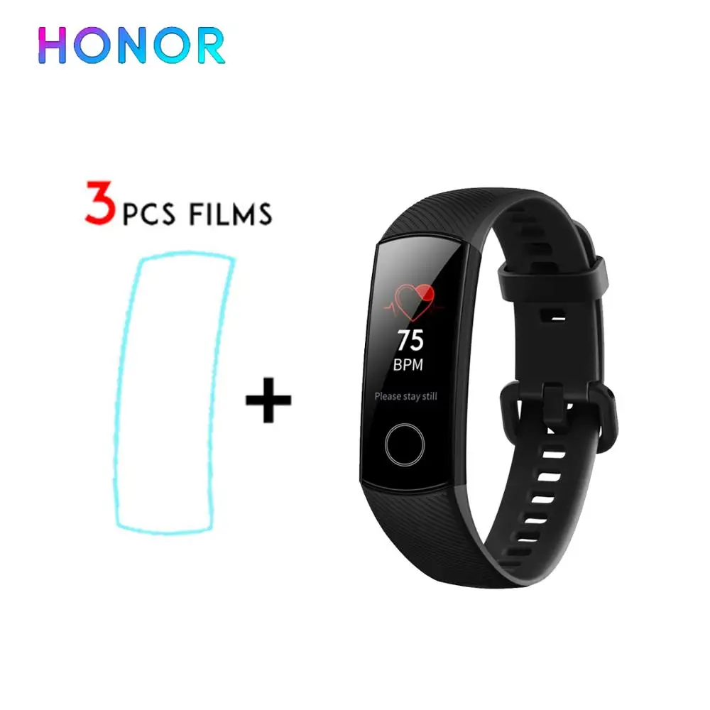 Global Versio huawei Honor Band 4 умный Браслет 50 м Водонепроницаемый фитнес-трекер сенсорный экран для сердечного ритма монитор вызова сообщение шоу - Цвет: add films Black