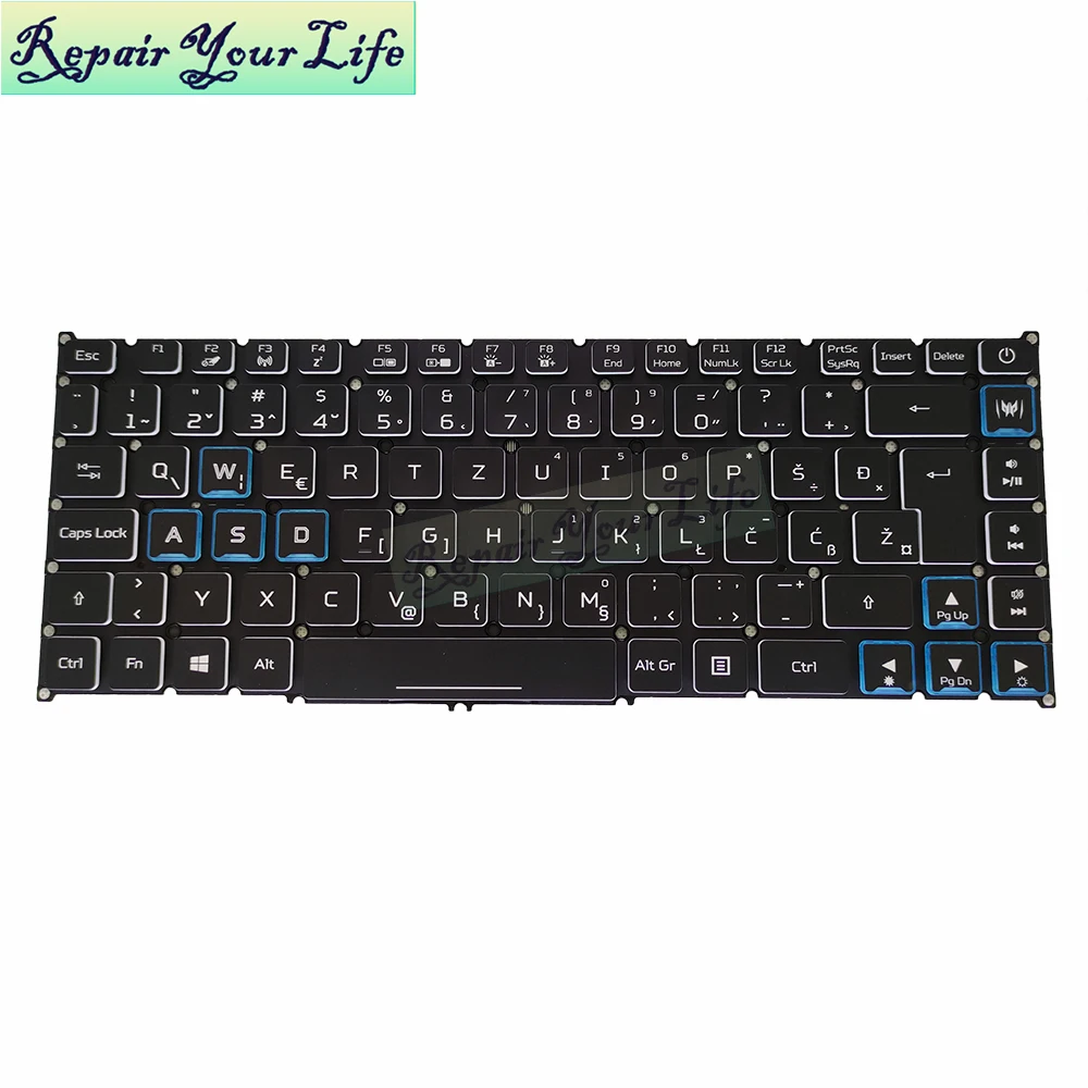 Ulululululgarian Ackteclado sem Iluminação para Cer Cer Ririton 500 Pt51551 Rrvatski Lack Falta Teclados Borda Azul Branco Lg40-p90brl Nsk-rnabw - Imagem 5