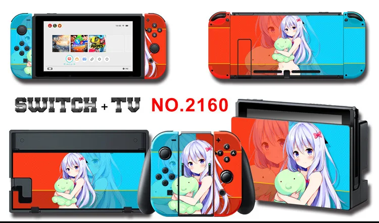 1set New Cute Anime Full Body Sticker for NS Switch Protective Cover Skin Colorful Art for Game Console Joy-Con Controller Decor