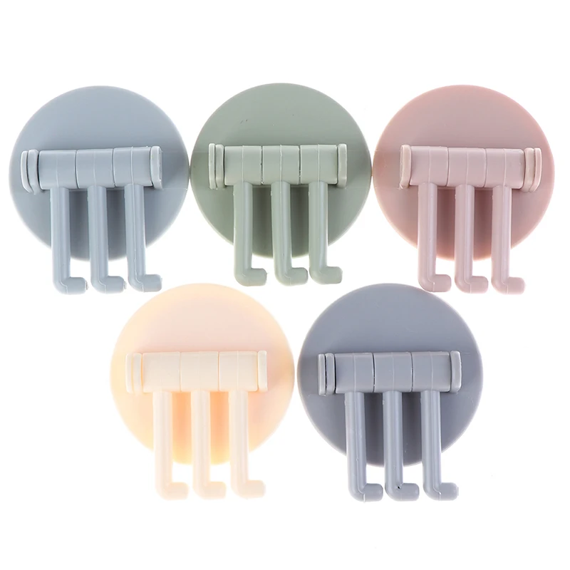 1pc Bathroom Hooks Creative Seamless Paste 3 Branch Rotating Hook Kitchen Bathroom Wall Hook