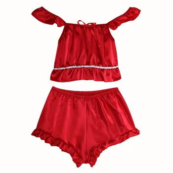

pajamas Women Lace Sexy Passion Bowknot Camisole Lingerie Boyshort Sleepwear Set Plus Size Nightwear 2PCS Set пижама женская