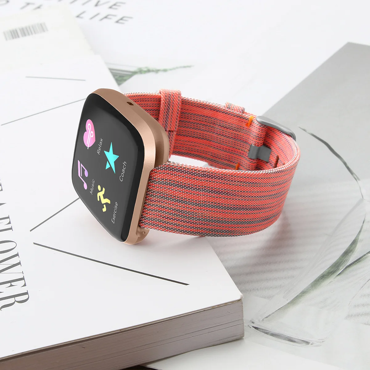 

Suitable for Fitbit Versa 2 smart watch casual nylon denim canvas leather strap wrist strap
