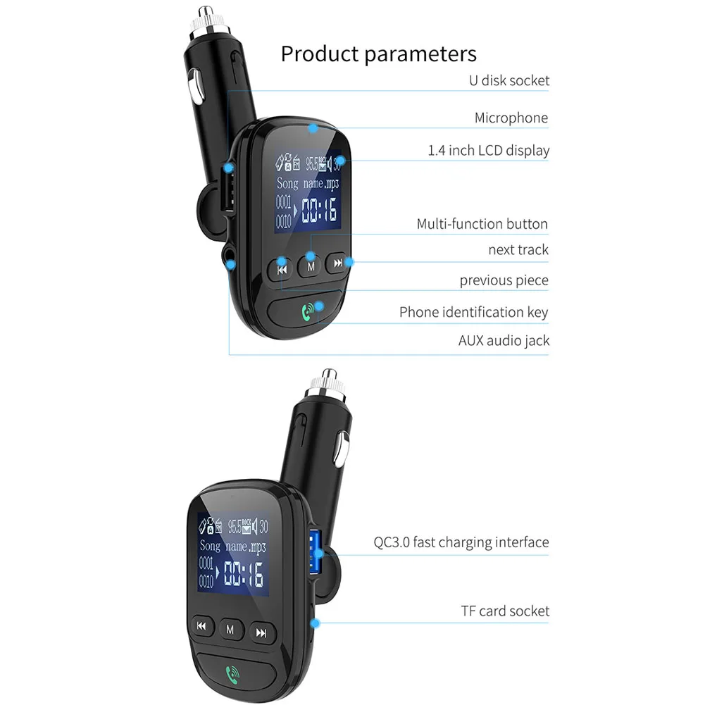 FM передатчик, память, музыка, Интеллектуальный Автомобильный Bluetooth MP3 плеер, Aux Выход, быстрая зарядка, двойной USB, электронный ЖК-дисплей