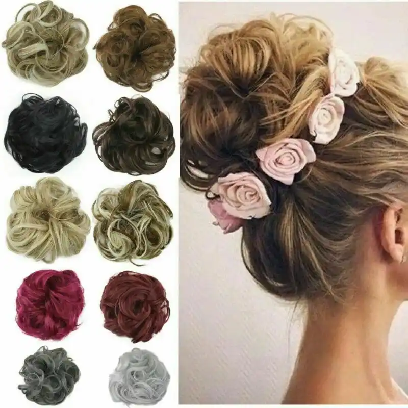 Natural Curly Messy Bun Hair Piece Scrunchie Real Human Look Hair