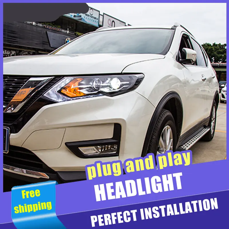 Billige 2PCS Auto Stil LED scheinwerfer für Nissan X Trail 17 19 für X Trail kopf lampe LED DRL Objektiv Doppel Strahl H7 HID Xenon bi xenon objektiv