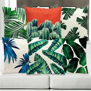 

Plant Pattern Cotton Linen Pillowcase Sofa Waist Cushion Cover 18'' for Home Office Room Decor Textile Throw Pillow Cover