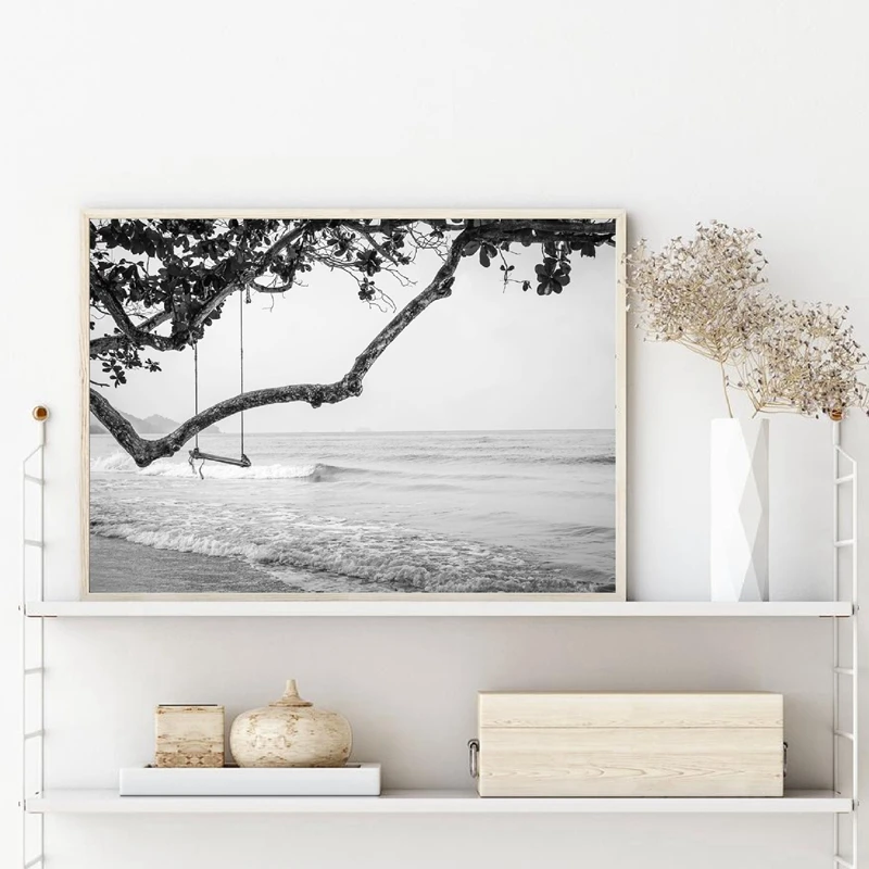 Beach-Swing-Black-White-Photography-Poster-Coastal-Decor-Beach-Sea-Side-Landscape-Painting-Wall-Art-Canvas (4)