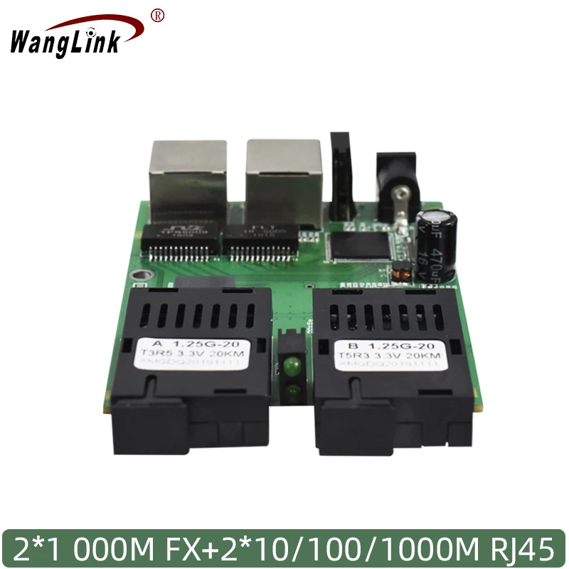 10/100/1000M Gigabit Ethernet Switch Optical Media Converter Single Mode 2 RJ45 UTP and 2 SC Fiber Port Board PCB