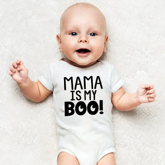 Футболка с принтом «Mama Is My Boo для хеллоуина детское комбинезоны; для мальчиков; для девочек в стиле унисекс Изделие из хлопка с короткими