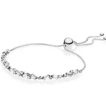 925 пробы серебряный браслет ледяная красота раздвижные с кристаллами Регулировка Браслета Fit бисера Шарм Diy ювелирные изделия