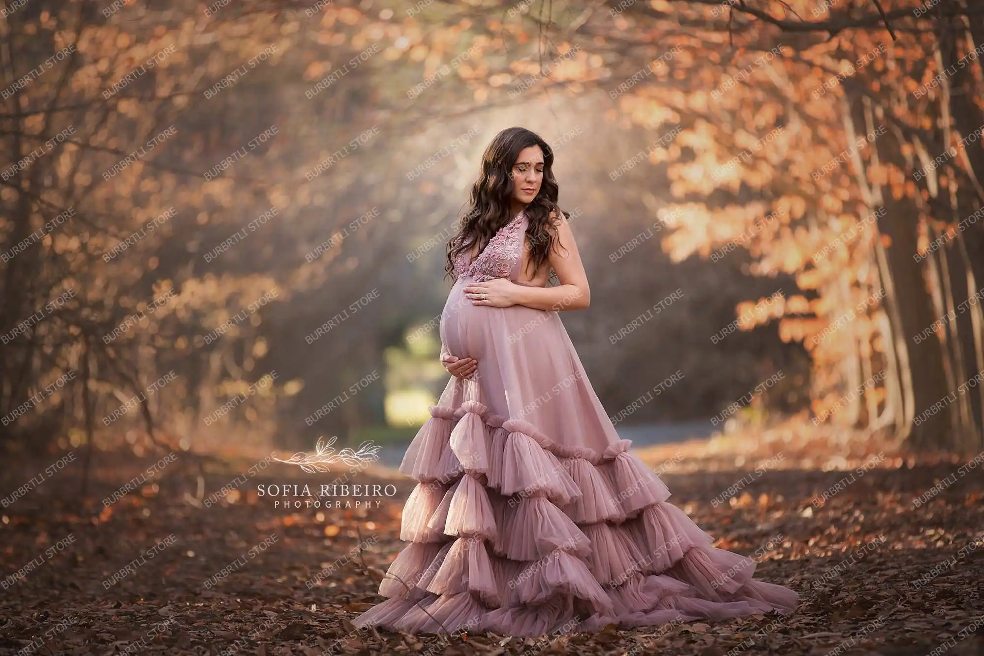 Pretty Dusty Pink Tulle Maternity Dress 