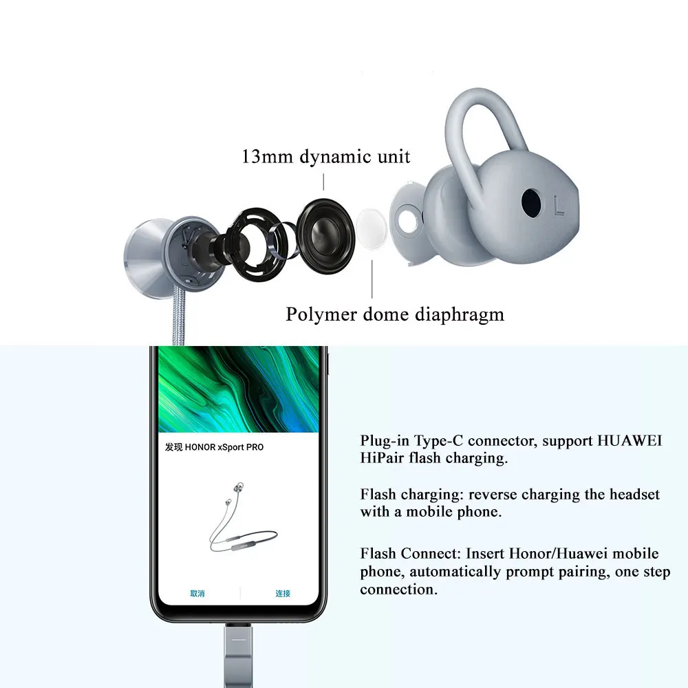 Новинка, huawei Honor xSport PRO, Bluetooth гарнитура, воротник BT5.0, type-C, обратная быстрая зарядка, водонепроницаемые спортивные беспроводные наушники