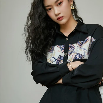 

2020 spring patchwork Office Fashion Casual Tops Blouse Printed Tee Top Female Women's long Sleeve Shirt Blusas Femininas