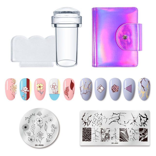 Art Stamp Nail Stamping Plates Set Flower Geometry Marble Image Stamp Templates Kit Manicure Printing Stencil Tools
