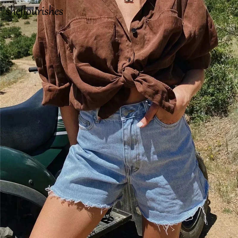

Summer jeans shorts women 2021 vintage denim shorts casual baggy jeans woman high waist tassel wide leg shorts black white beige