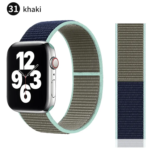 Nylon Strap for Apple watch series 7 band 41mm 44mm 40mm 42mm 38mm smartwatch wristband belt sport loop bracelets iWatch 3456 se Khaki