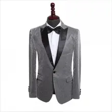 Модный Серый Блейзер Masculino, приталенный мужской костюм, пиджак для сцены, костюм певицы, блестящие блейзеры, однобортный Рождественский пиджак