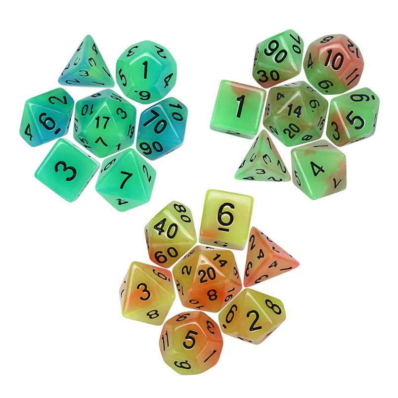 7Pcs luminous multi-faced dice set TRPG entertainment game party polyhedron D20 multi-faceted acrylic dice dados de rpg 30A20 (11)