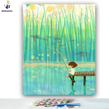 

DIY colorings pictures by numbers with colors Cute little girl fishing picture drawing painting by numbers framed Home