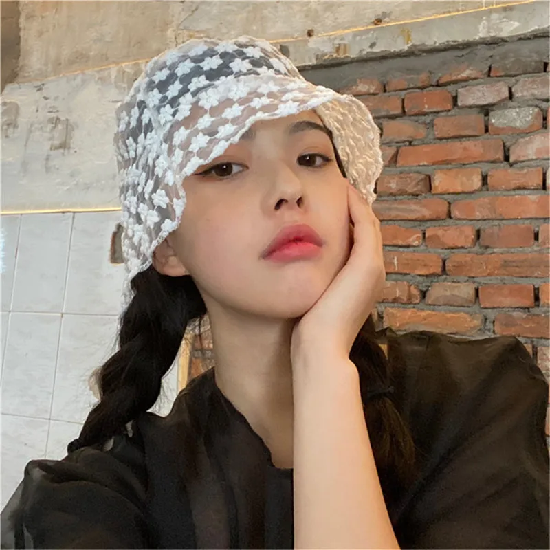 

Flower Embroidery Fisherman Hat Sweet Lace Sun Hat French Retro Style Bucket Hats for Women