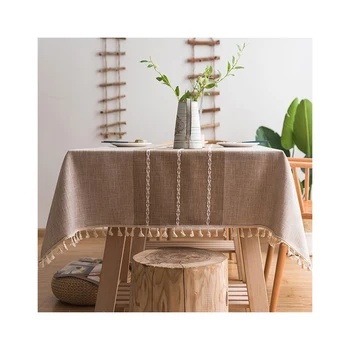 

Stitching Tassel Tablecloth Heavy Weight Cotton Linen Fabric Dust-Proof Table Cover Kitchen Dinning Tabletop Decoration coffee
