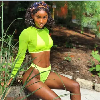 

3PCS Women Bikini Set Neon Color Tops Tee Cover Up adn Micro Bikini Sets Padded Swimwear Swimsuit Bathing Suit Swimming Biquini