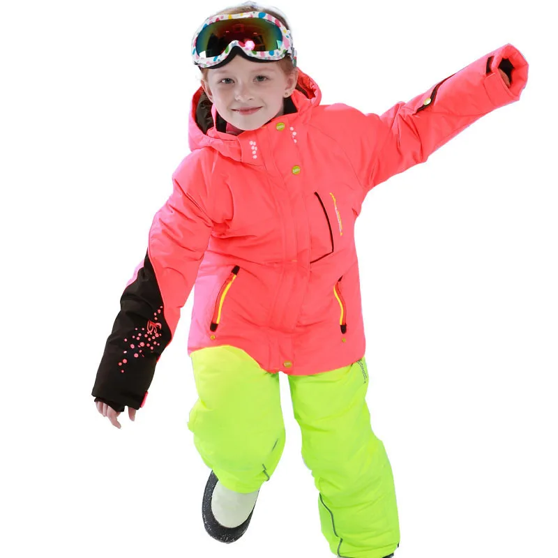Зимний лыжный костюм г. Детские ветрозащитные спортивные зимние куртки и штаны 5000 г. Лыжные костюмы для мальчиков и девочек до 30 градусов - Цвет: Color10