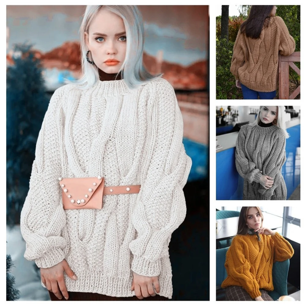 

Round Neck Linen Flower Color Knitted Top Pullover Sweater Winter Clothes Y2K Sweater Plus Size Winter Clothes for Women