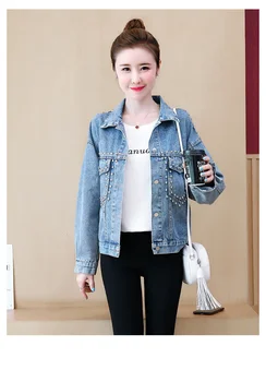 

SZMALL Newest Bling Beading Denim Jackets Women Winter Stylish Full Sleeve Tops Coats For Female Straight Button Pockets Outwear