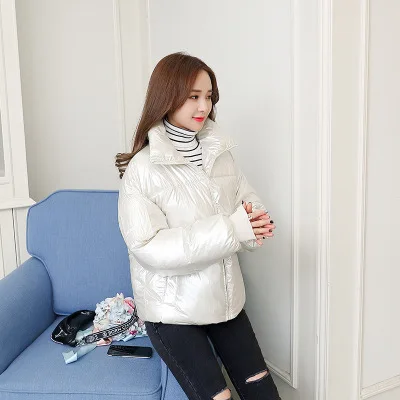 Зимняя женская куртка, теплое утолщенное длинное пальто из блестящей ткани, стильная куртка с большим меховым воротником, пальто, повседневная женская зимняя верхняя одежда - Цвет: White
